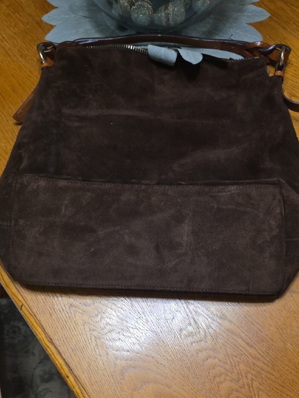 Dooney & Bourke Dark Brown Suede Shoulder Hobo with Tan Leather Trim - Picture 11 of 12